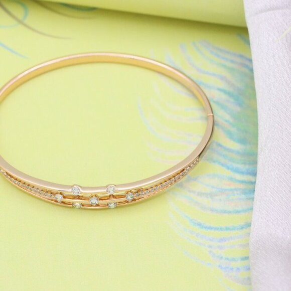 Rose Gold Bangle with Double Row Sparkling Stones, XPBL0511 - Picture 3 of 12